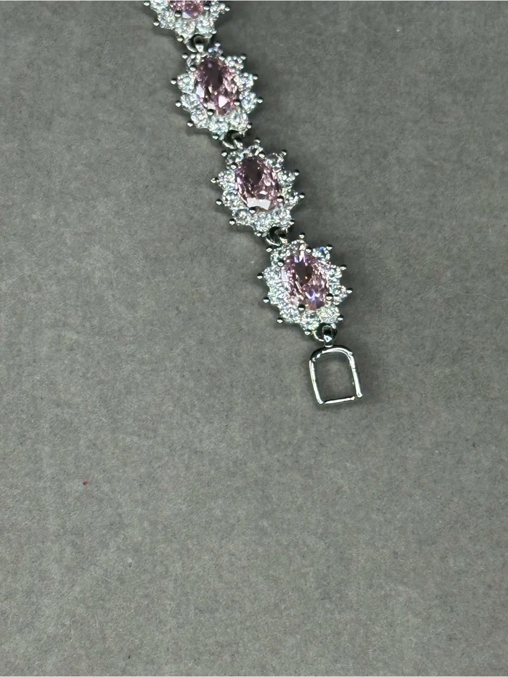 Silver Bracelet with Pink Oval Crystal Accents